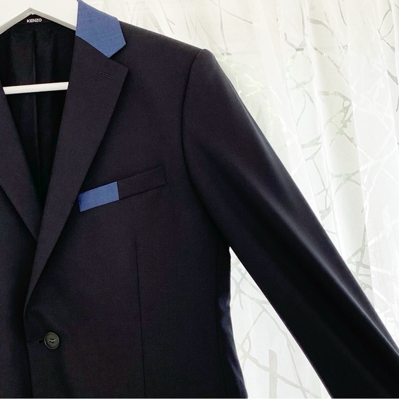 KENZO PARIS K FIT NAVY BLUE BUTTON DOWN HOMME WOOL BLAZER COAT - Picture 4 of 13